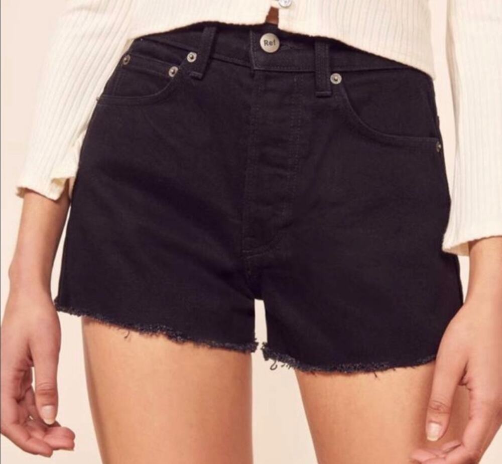 Reformation High Rise Dixie Button Fly Denim Short Festival Black Size 26